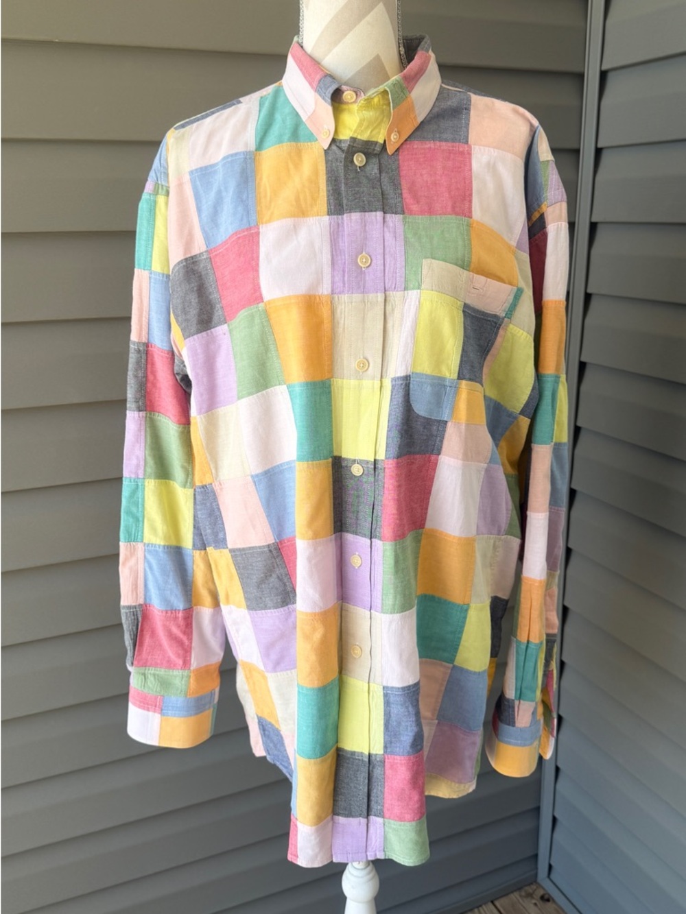 Orvis Colorful Pastel Patchwork Button-Up Shirt Sz LT